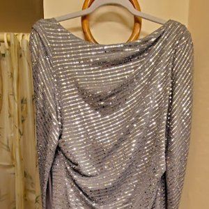 R&M Richards Back Sleeve Sequin Dress Silver